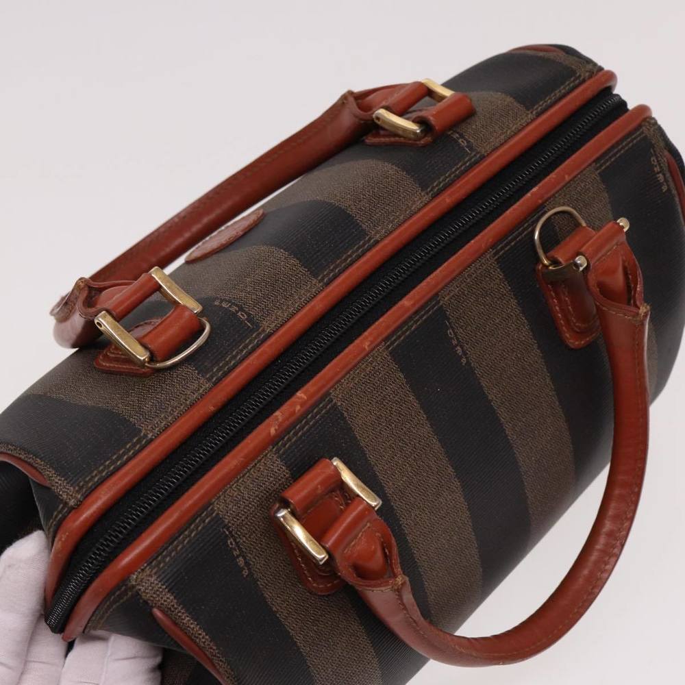 FENDI Pecan Canvas Hand Bag Brown Black Auth yk13082 - Picture 6 of 16